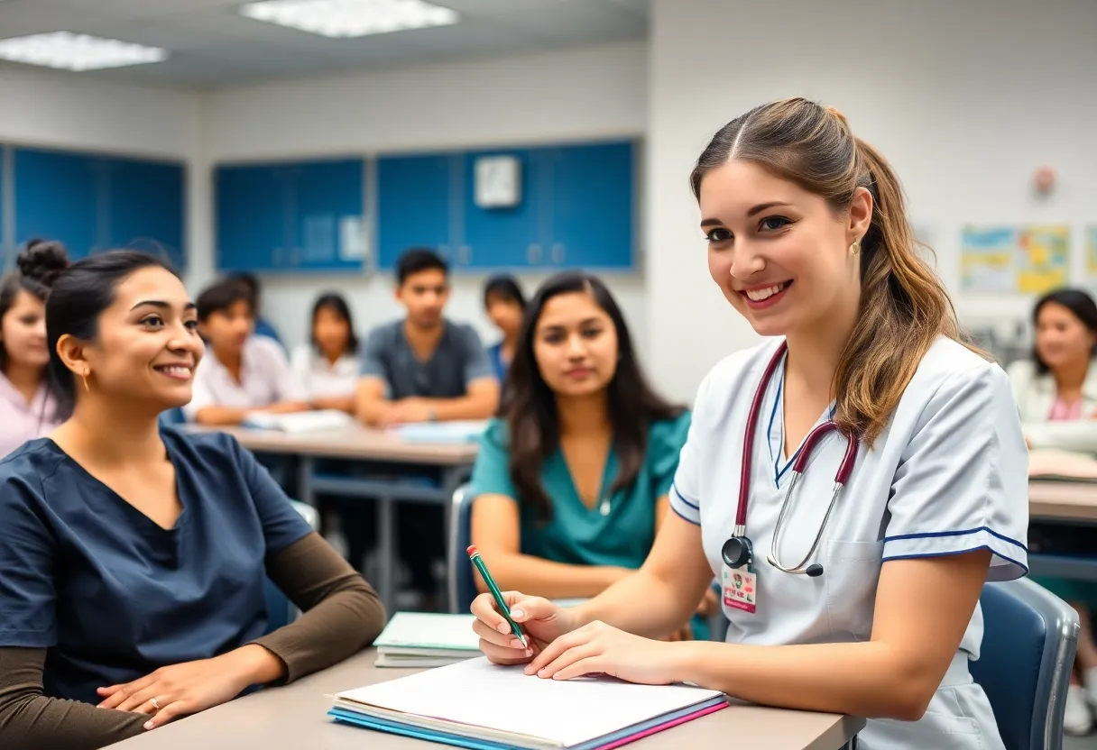Diverse nursing students engaged in a classroom activity