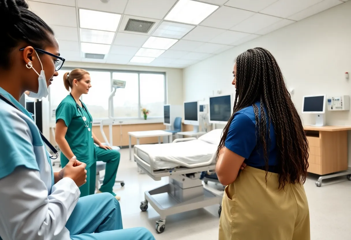 Students practicing nursing skills in a simulation lab