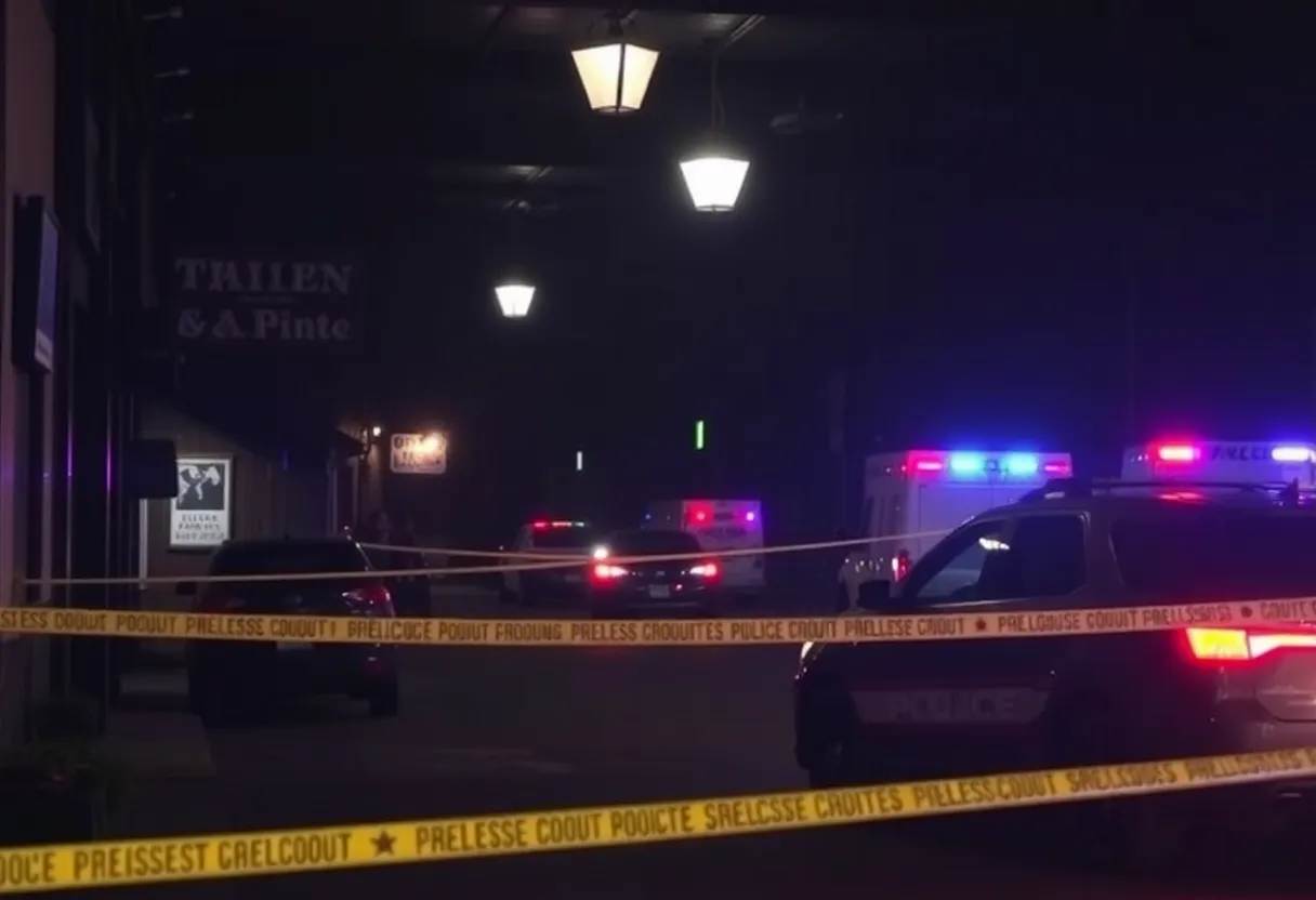 Police and emergency response scene outside Willie’s Bar and Grill after a shooting incident.