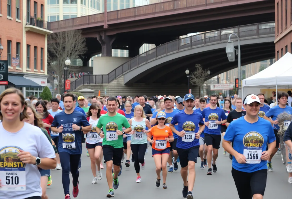 Participants at the Swing Bridge Run in historic Beaufort