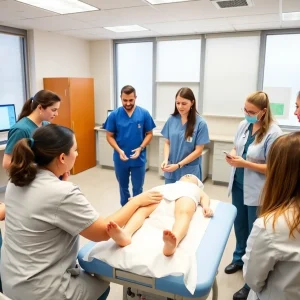 Nursing students practicing in a simulation lab at USC Beaufort