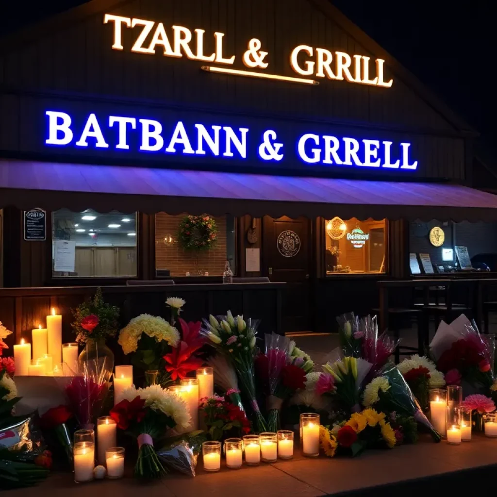 Memorial candles at Willie’s Bar and Grill honoring shooting victims