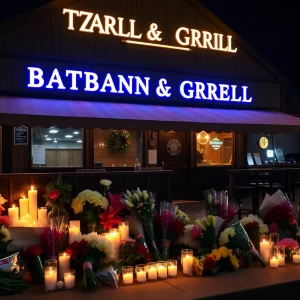 Memorial candles at Willie’s Bar and Grill honoring shooting victims