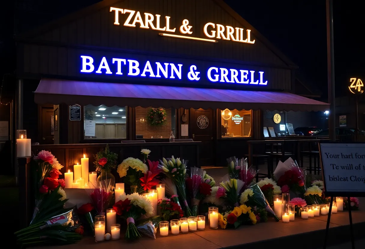 Memorial candles at Willie’s Bar and Grill honoring shooting victims