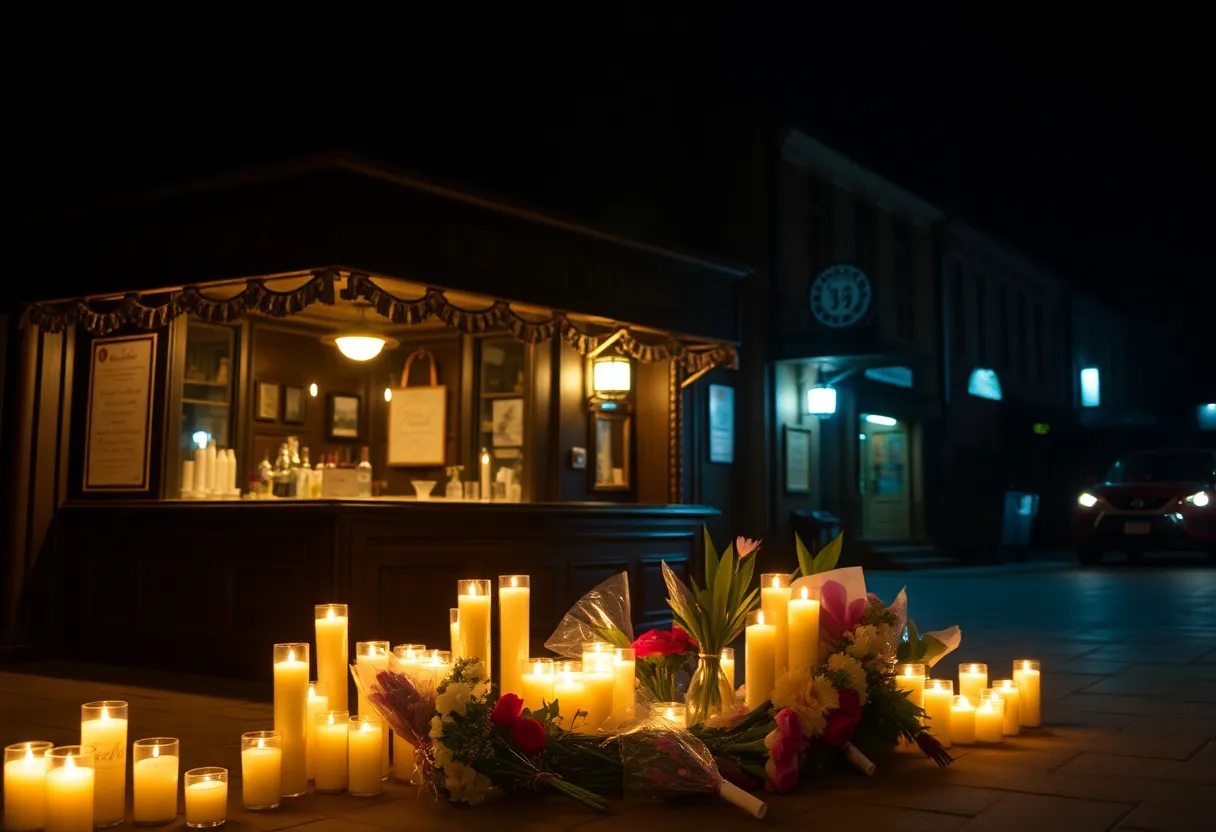 Candles and flowers at a vigil for shooting victims