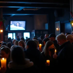 Community members holding candles during a vigil for the victims of the shooting.