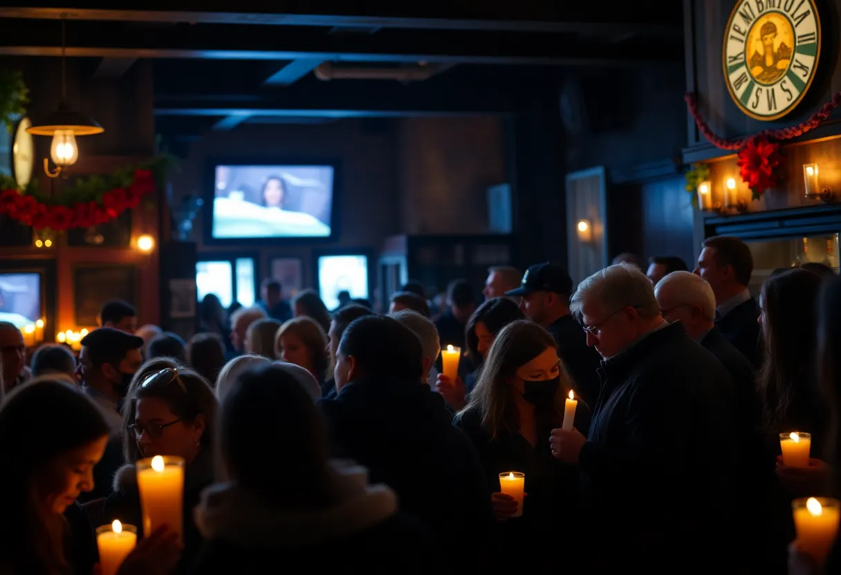 Community members holding candles during a vigil for the victims of the shooting.