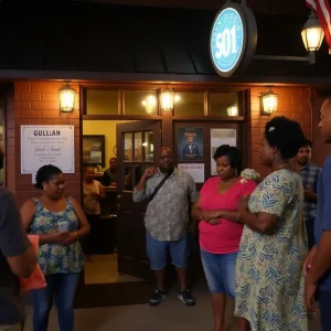 Community members outside Willie’s Bar and Grill after the shooting incident
