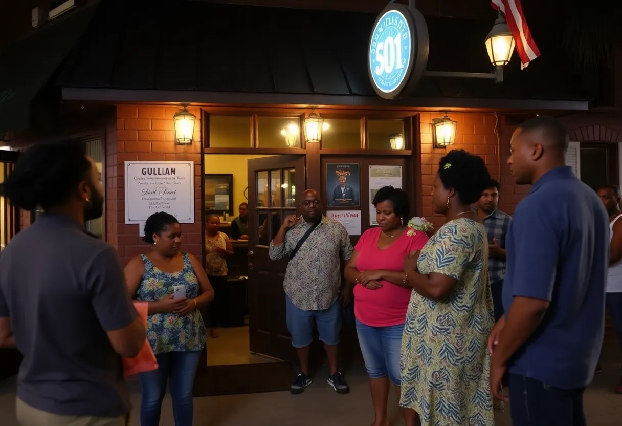 Community members outside Willie’s Bar and Grill after the shooting incident