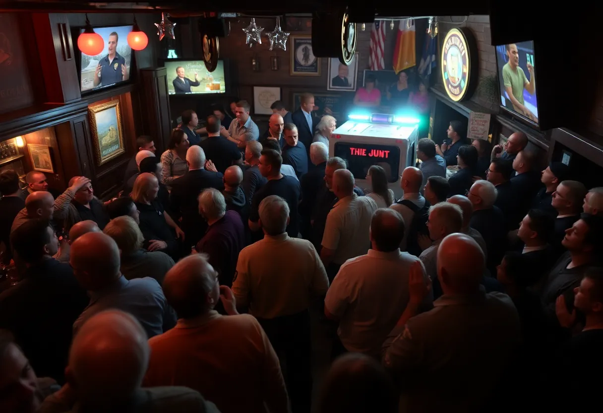 Emergency response personnel at the scene of a shooting outside a bar