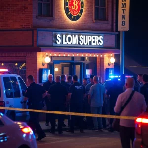 Emergency responders attending to the scene of the mass shooting at Willie’s Bar and Grill