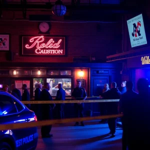 Scene at Willie’s Bar and Grill following a mass shooting.