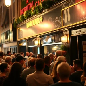 Crowd gathered outside Willie's Bar and Grill before the shooting incident.