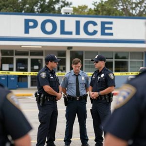 Police officers at Beaufort County discussing an arrest