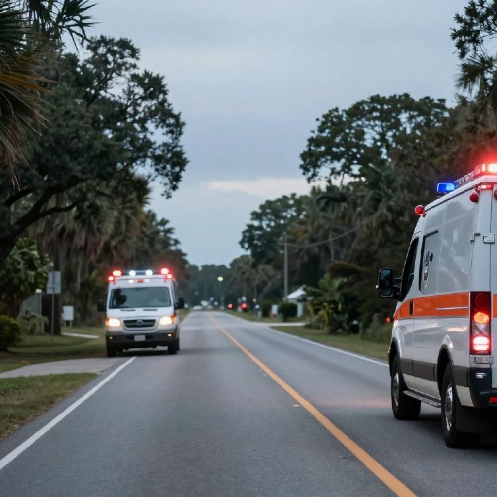 Emergency response vehicles at a road accident scene in Beaufort County