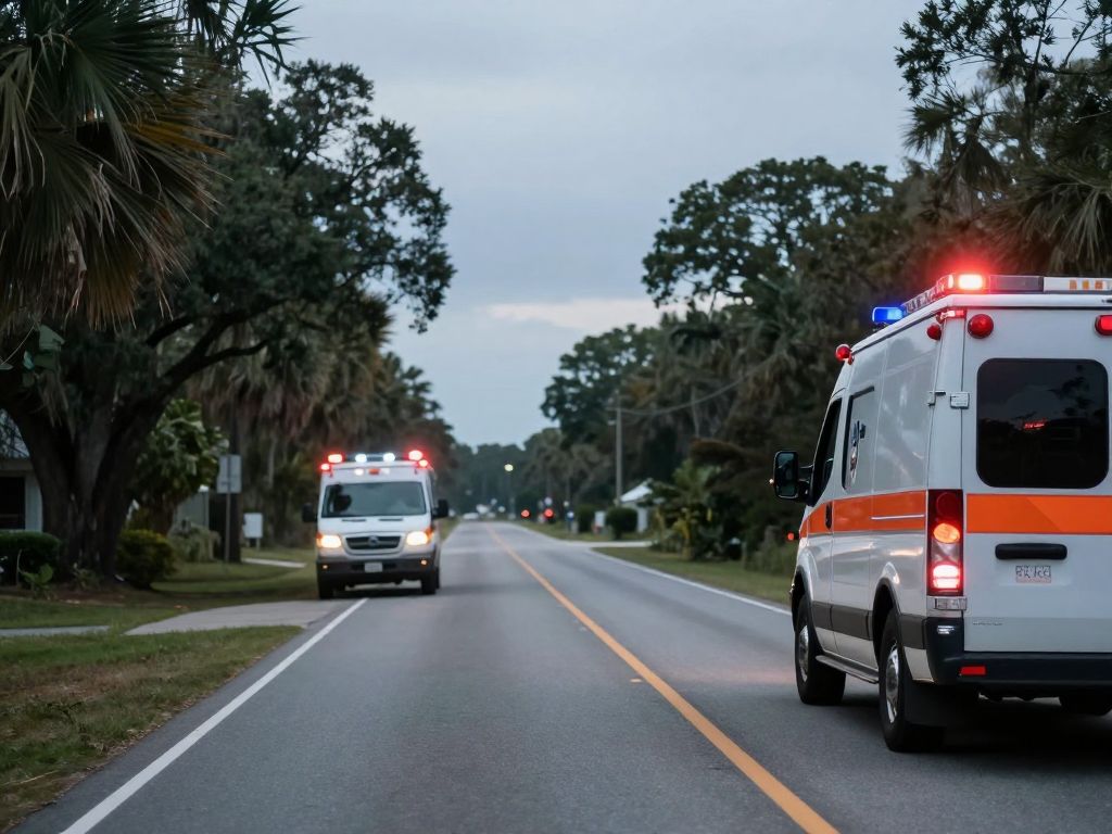 Emergency response vehicles at a road accident scene in Beaufort County