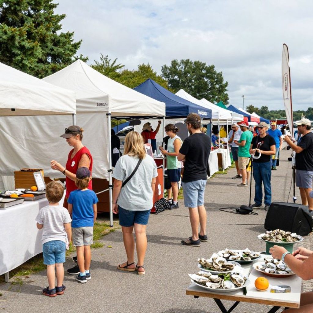 Families enjoying food and festivities during the Beaufort Oyster Festival
