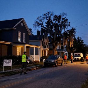 Darkened street in Beaufort, North Carolina during power outage