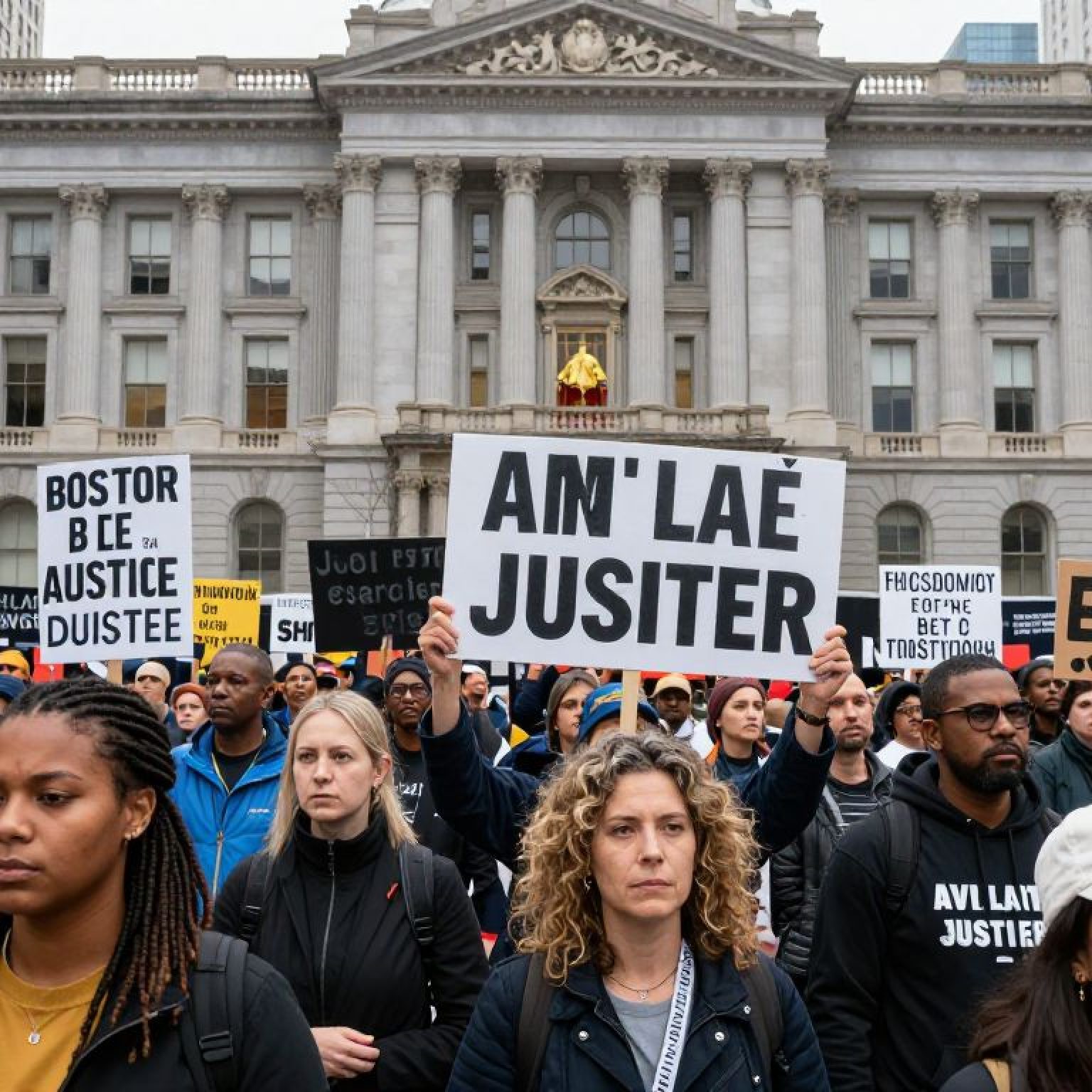 A crowd protesting in Beaufort demanding justice after the ICE shooting incident.