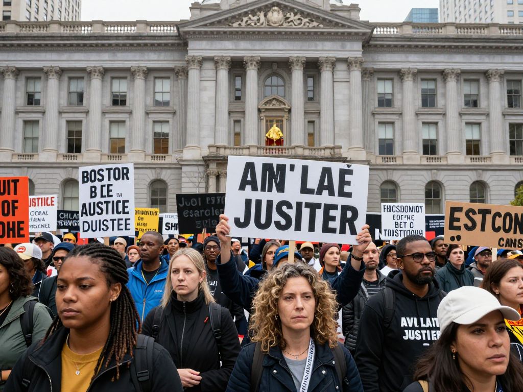 A crowd protesting in Beaufort demanding justice after the ICE shooting incident.