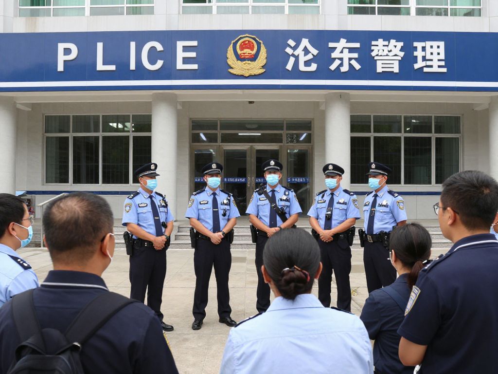 Community members discussing safety with police officers outside Beaufort Police Department