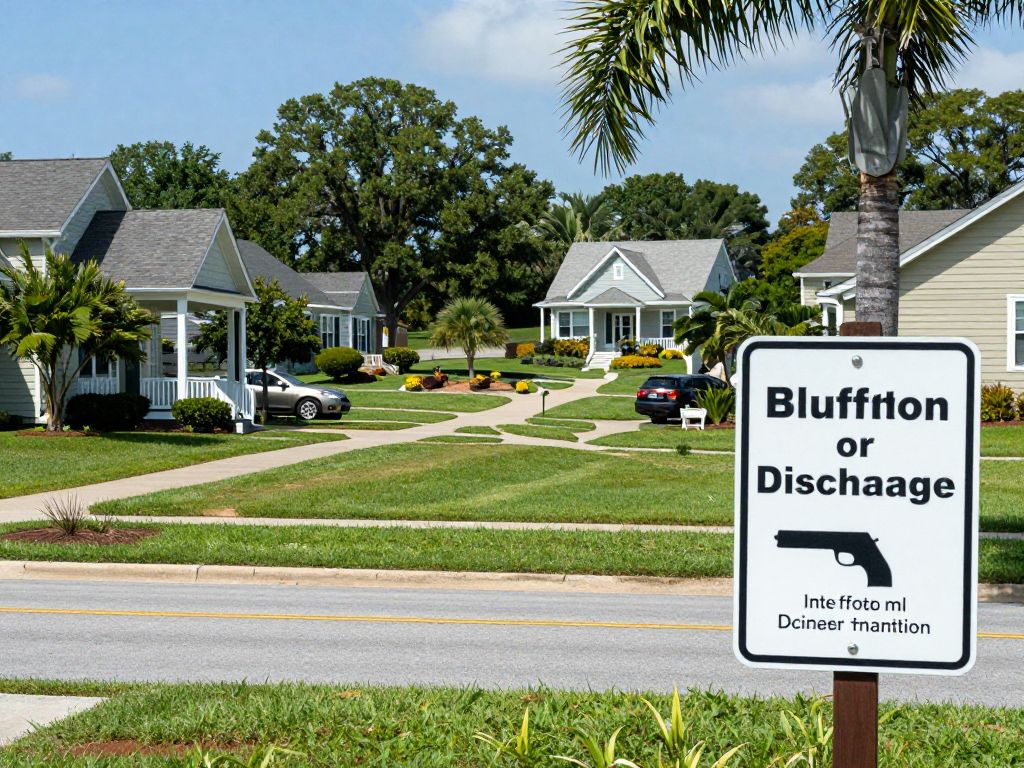 View of homes in Bluffton with safety regulation signs