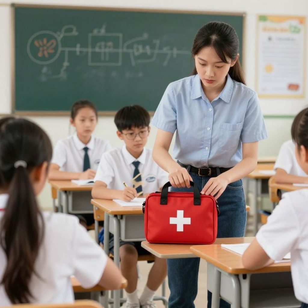 Students discussing emergency response procedures in a classroom
