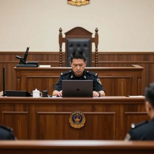 Courtroom setting focused on justice for illegal firearms cases