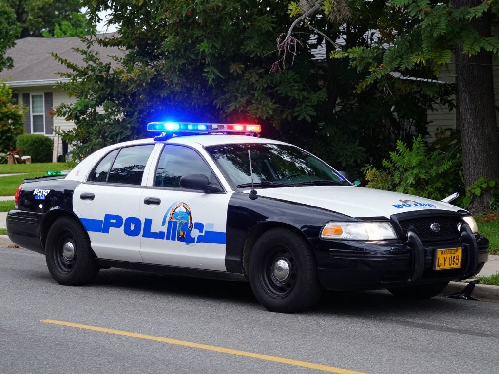 Police car near a wooded area after a high-speed chase and crash in Bluffton.