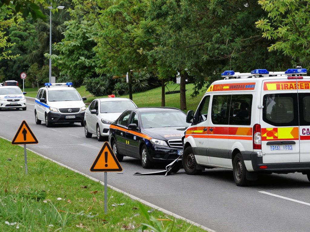 Emergency response vehicles at a traffic accident scene on Bluffton Parkway
