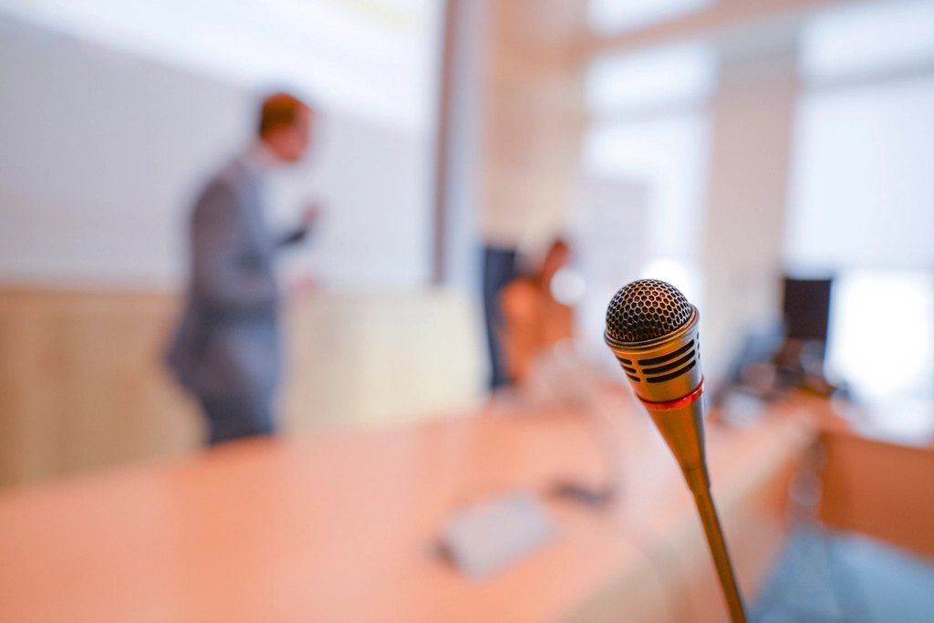 Microphone on a table at a public meeting