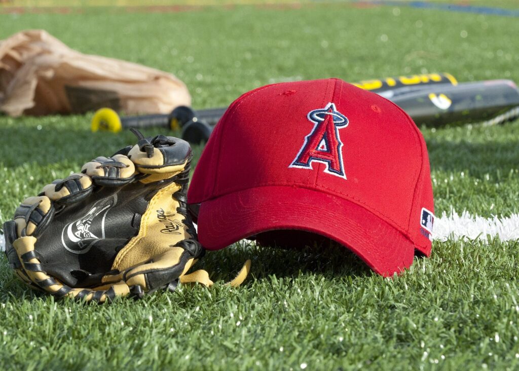 Baseball glove and ball on grass